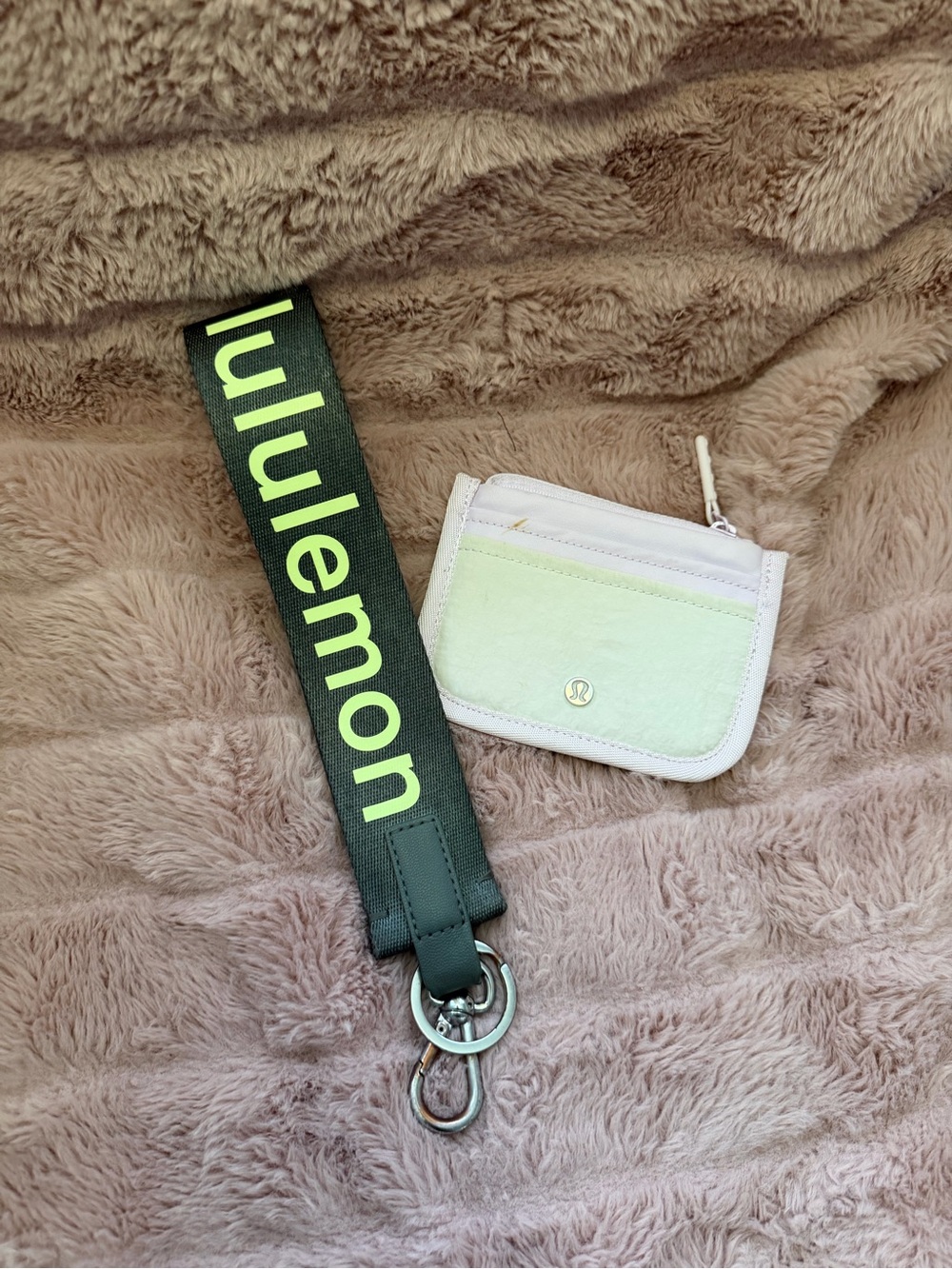 lululemon athletica Black & Neon Lime Keychain Wristlet with Pastel Card Holder